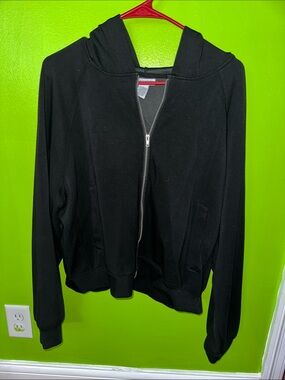Black Hooded Women's Bomber Jacket with Zip - Unbranded